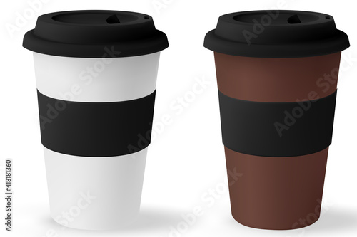 White mockup paper cup for hot coffee with black lid isolated on white background. Takeaway blank small tea cup for your design text or banner of brand.