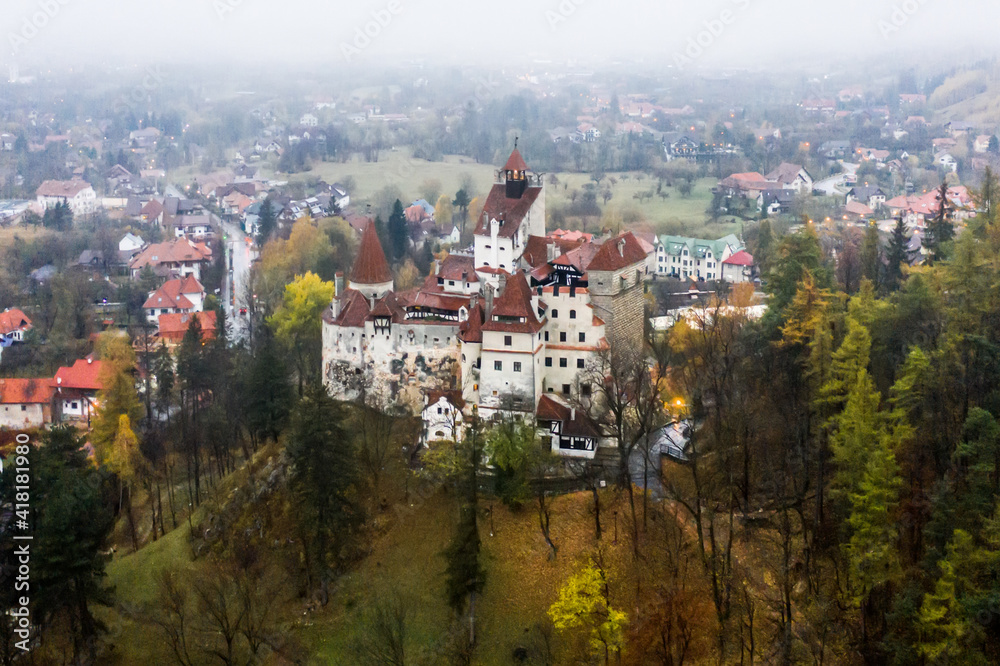 Fototapeta premium Aerial view of Dracula's Castle in Romania