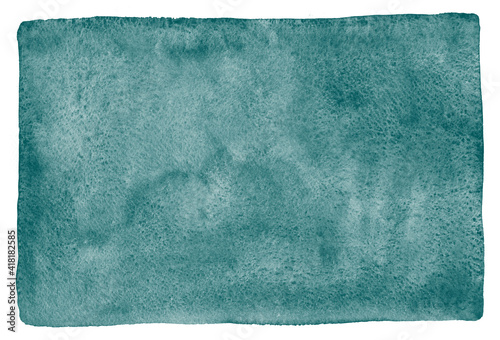 Dark turquoise, emerald watercolor stains abstract textured background. Sea, deep ocean watercolour template. Marine aquarelle fill with uneven edges and rough paper texture. Hand drawn text frame.