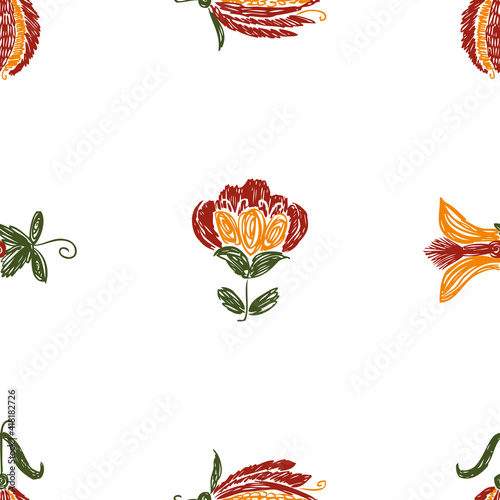 Seamless background drawn decorative fantasy flowers