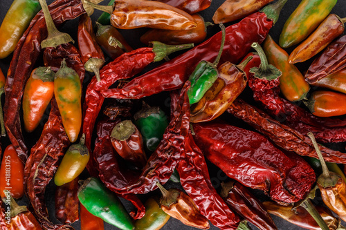 Hot pepper.a colorful blend of the freshest and hottest chili peppers.chili pepper isolated on black