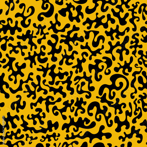 seamless background with black blots on bright yellow canvas