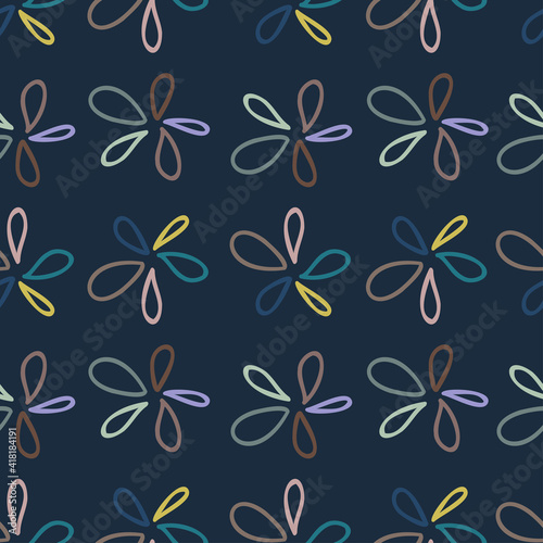 Vector seamless pattern colorful design of bright hand-drawn flowers in pastel