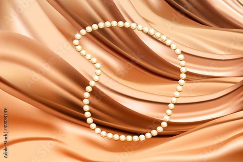 Gold beads on gold-colored silk. Vector background.