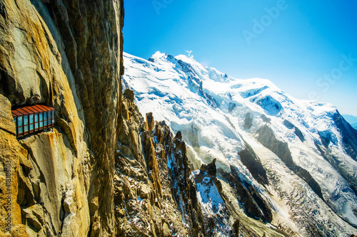 Viewing tunnel in beautiful alpine mountain, Mount Mont Blanc
