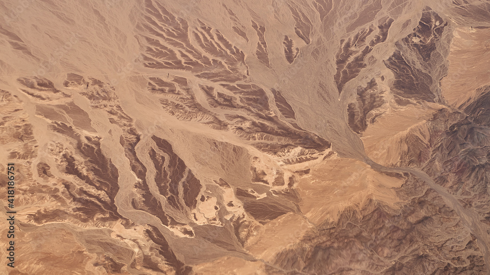 Aerial view of rocky mountains and desert on the south of Sinai Peninsula near Sharm El Sheikh