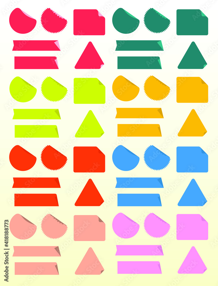 Empty set of label vectors. Set of stickers with a curved angle