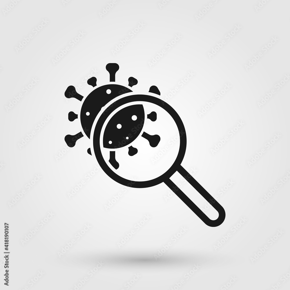 Coronavirus under magnifying glass. Microbiology, virus analysis research icon. Coronavirus under magnifying glass. Microbiology, virus analysis research icon.