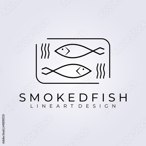 smoked fish restaurant , fresh fish logo vector illustration design, line art style logo design