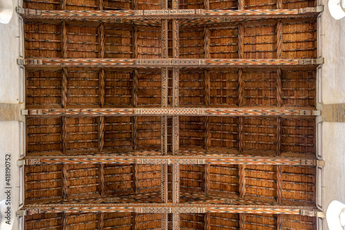  Interior painted wood beams on a ceiling