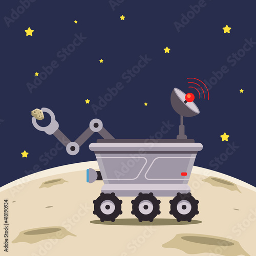 lunar rover explores the moon. flat vector illustration.