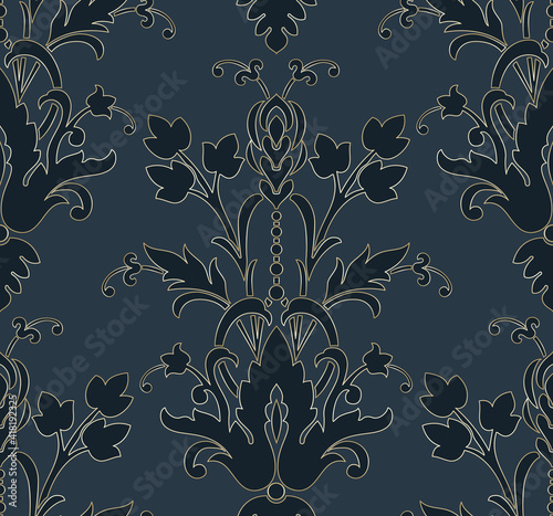 Damask seamless pattern element. Vector classical luxury old fashioned damask ornament, royal victorian seamless texture for wallpapers, textile, wrapping. Vintage exquisite floral baroque template.