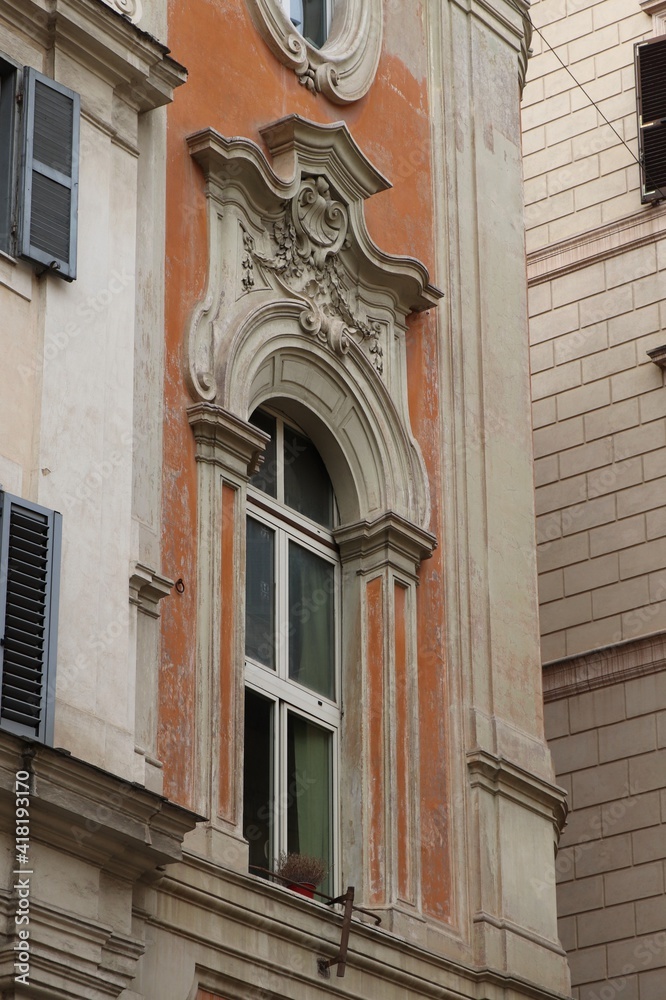Decorated Building Facade Window in Rome Decorated Building Facade Window in Rome