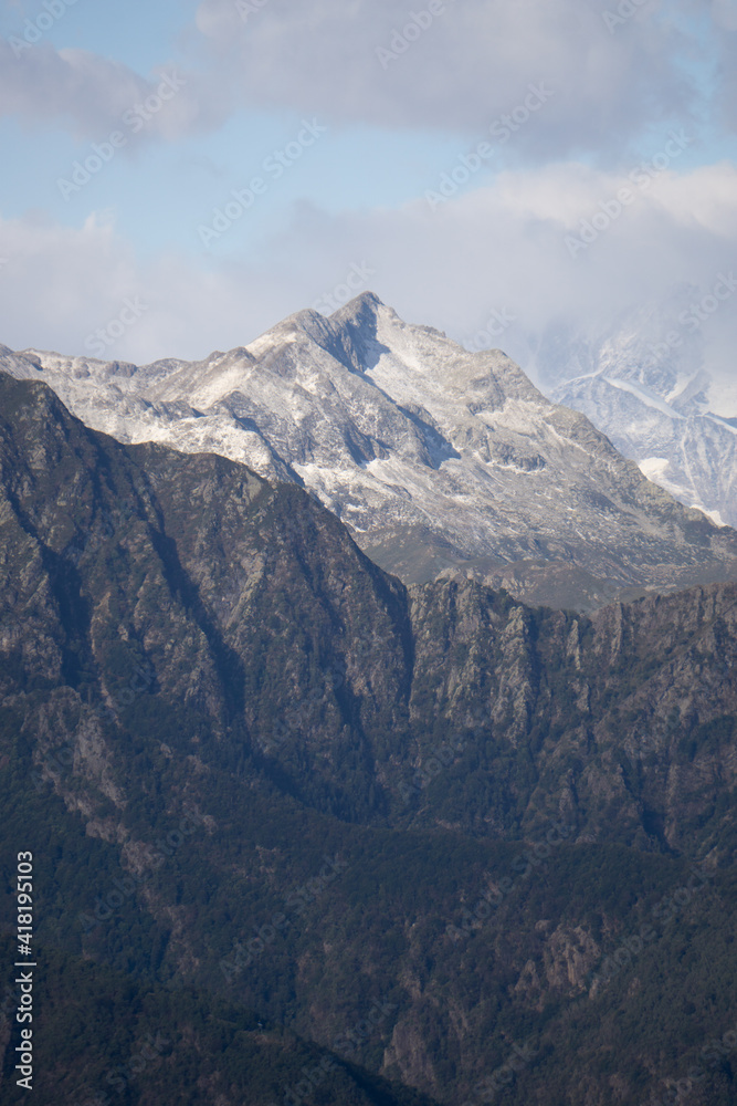 The mountains and nature of the Ossola Valley near the town of Mergozzo, Italy - September 2020.