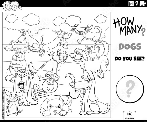 counting dogs educational task for kids coloring book page