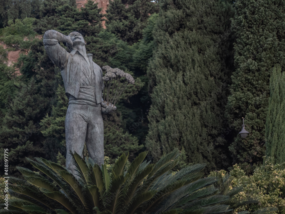 Sculpture in the Park near the Alcazaba, Estatua del Biznaguero, Malaga, Turism, spain