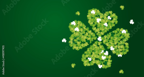 St Patrick's Day lucky four leaf clover irish shiny green white ornament emblem concept