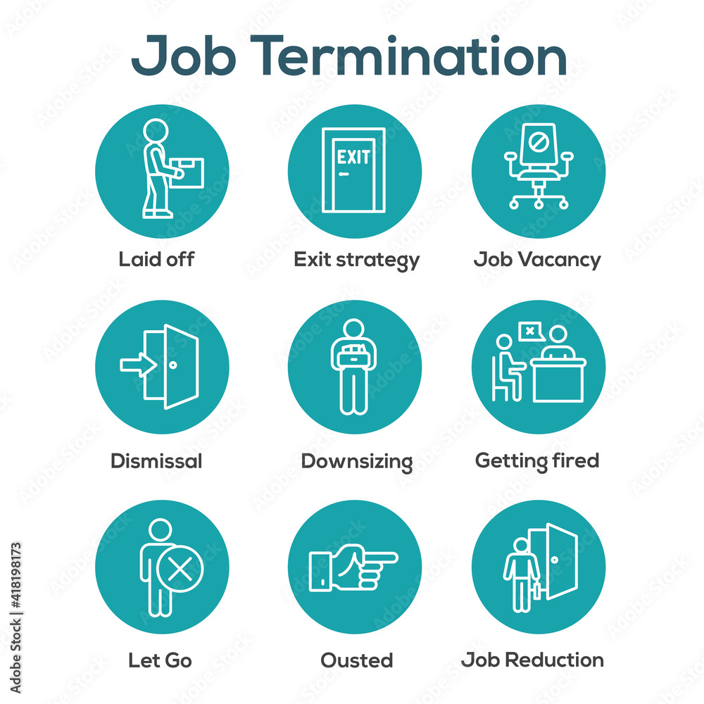 Job Loss, Downsizing, Getting Fired, and Unemployment due to Covid 19 or Coronavirus Icon Set