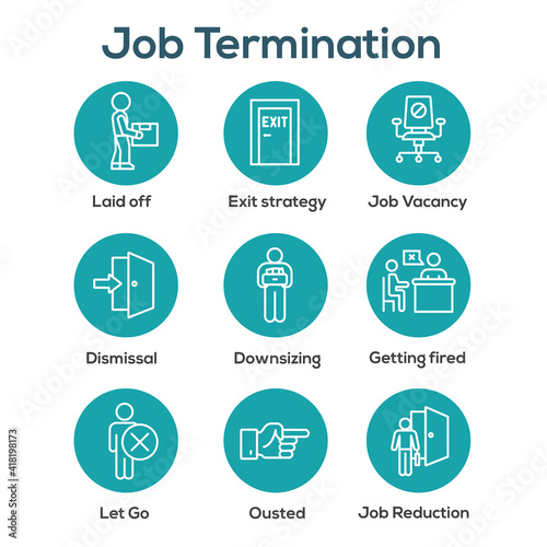 Job Loss, Downsizing, Getting Fired, and Unemployment due to Covid 19 or Coronavirus Icon Set
