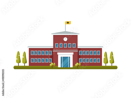 School building exterior vector illustration
