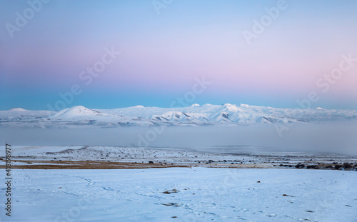 snowy landscape with mountain