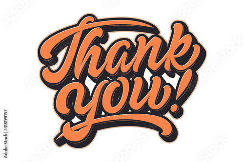 Vector hand drawn lettering Thank you with soft shadow and emboss. Elegant modern handwritten calligraphy with thankful quote. Typography poster for cards, invitations, prints etc