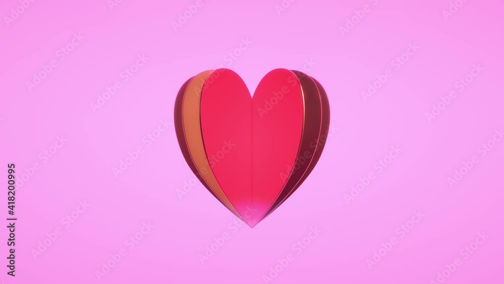 The heart opens up like a book, on a pink background, 3d animation The heart opens up like a book, on a pink background, 3d animation