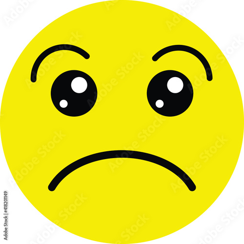 Cute social media Emoji with frowning face on isolated white background
