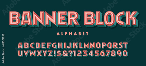 Banner block is a 3d beveled display alphabet with multicolored facets.