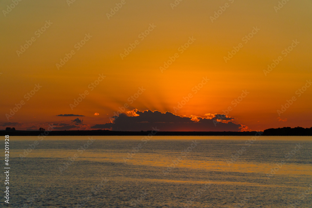 sunset uruguai river colorful clouds