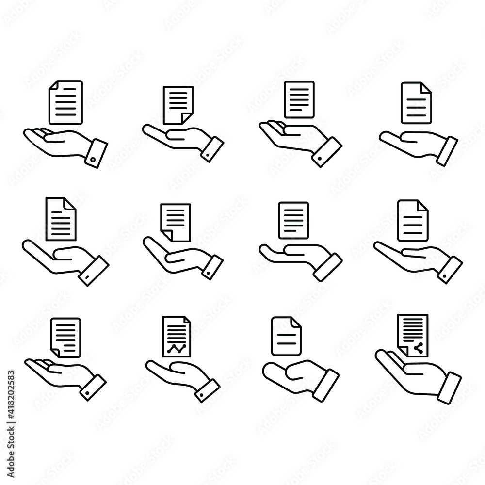 Set of document handover line icons. Simple outline style file symbol. Ownership, transfer, academy, business agreement concept. Vector illustration isolated on white background. EPS 10. Set of document handover line icons. Simple outline style file symbol. Ownership, transfer, academy, business agreement concept. Vector illustration isolated on white background. EPS 10.
