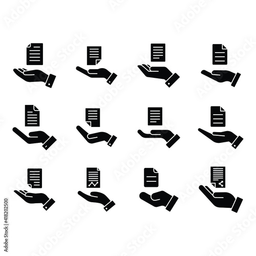 Set of document handover glyph icon. Simple solid style file symbol. Ownership, transfer, academy, business agreement concept. Vector illustration isolated on white background. EPS 10.