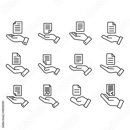 Set of document handover line icons. Simple outline style file symbol. Ownership, transfer, academy, business agreement concept. Vector illustration isolated on white background. EPS 10.