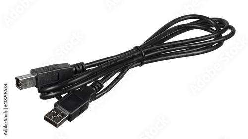 New USB cable with Type A to Type B connectors isolated on white background
