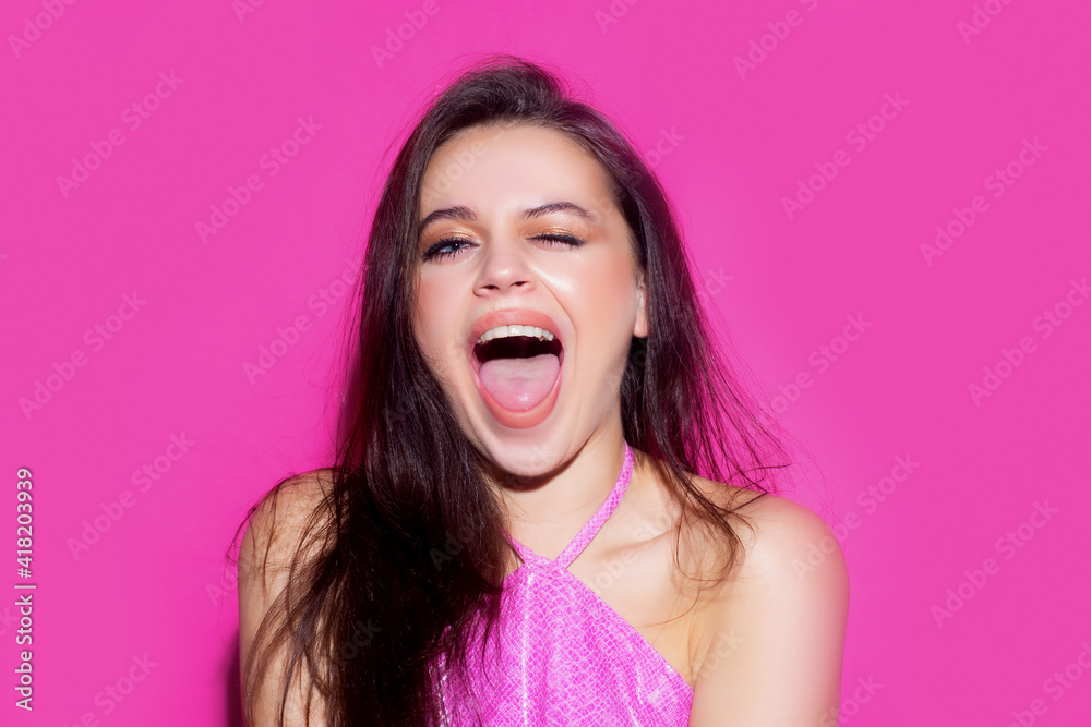 Happy woman whinking. Different emotions. Female portrait isolated. Emoji girl. Happy woman whinking. Different emotions. Female portrait isolated. Emoji girl.