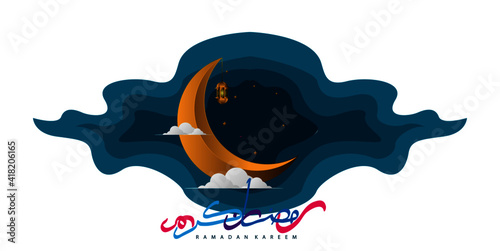 ramadan kareem with arabic text is mean muslim event, vector template, background or poster