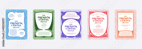 art nouveau frames and borders classic vintage old inspired coffee label design in bright modern colors
