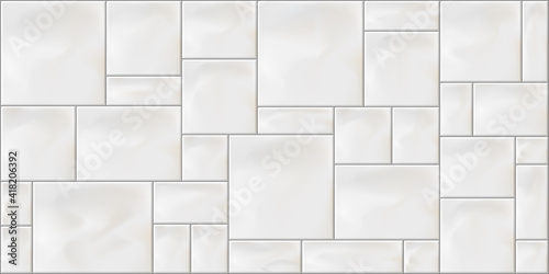 Mosaic of square white and grey colored ceramic tiles. Seamless pattern, mosaic square white and gray tiles.Vector illustration.