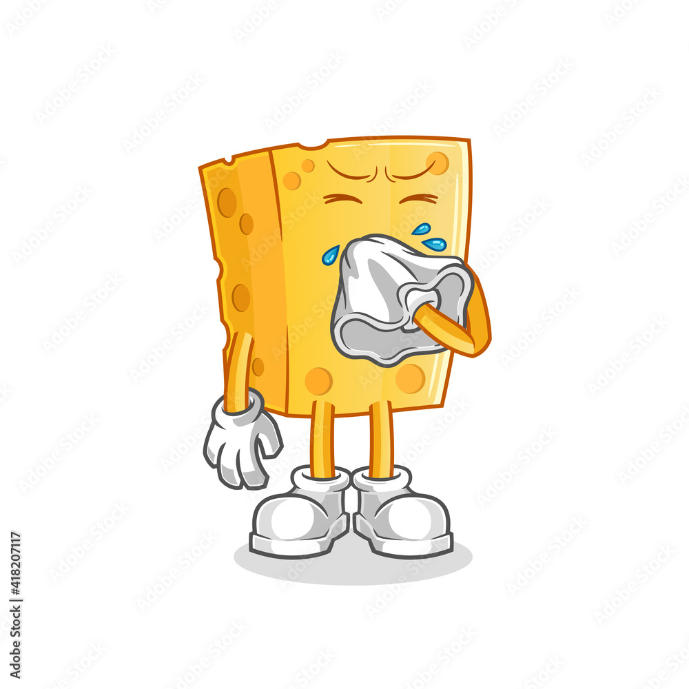 cheese blowing nose character. cartoon mascot vector