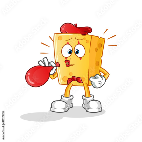 cheese pantomime blowing balloons character. cartoon mascot vector