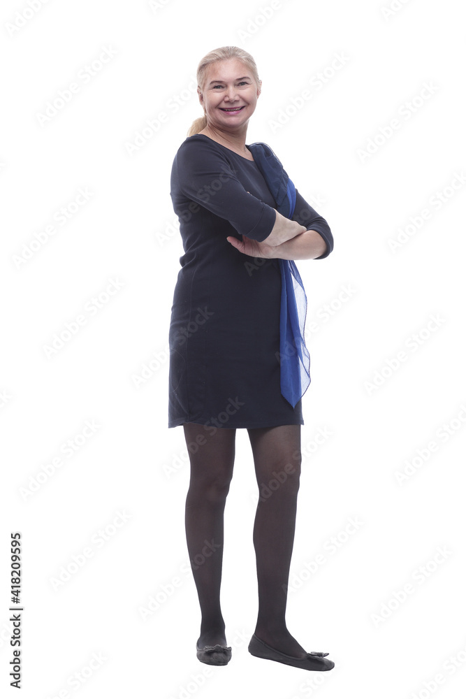 in full growth. casual mature woman in black dress in full growth. casual mature woman in black dress