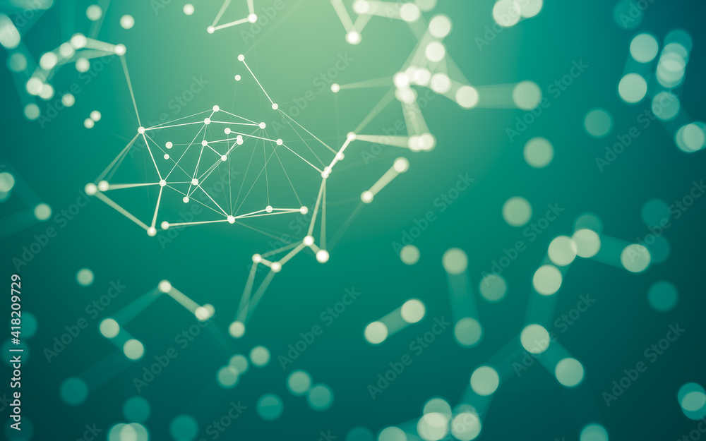 Abstract background. Molecules technology with polygonal shapes, connecting dots and lines. Connection structure. Big data visualization.