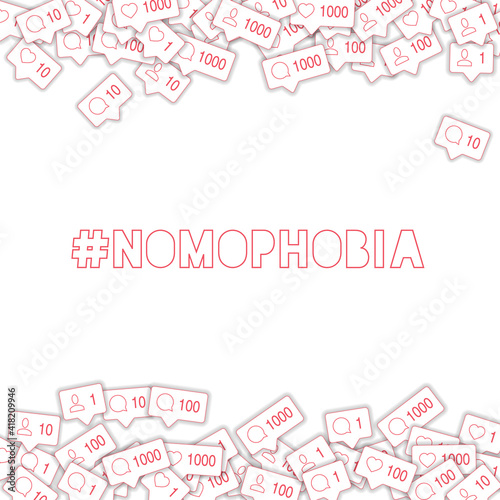 Social media icons. Nomophobia concept. Falling counter comment friend notification. Posh borders el