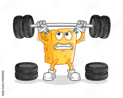 cheese lifting the barbell character. cartoon mascot vector