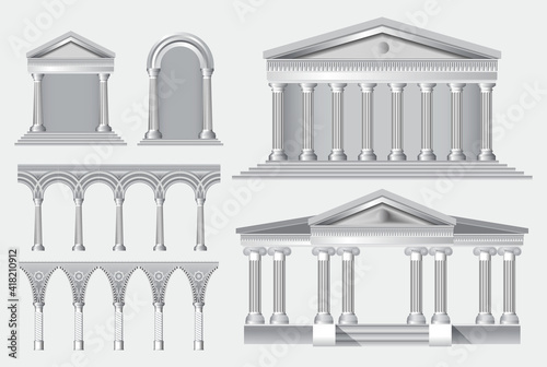 set of realistic antique columns or realistic antique temple or white antique column with ribbing concept. eps 10 vector, easy to modify