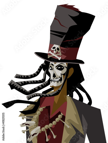 voodoo man with hat and skull staff