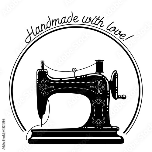 outline victorian sewing machine decorated