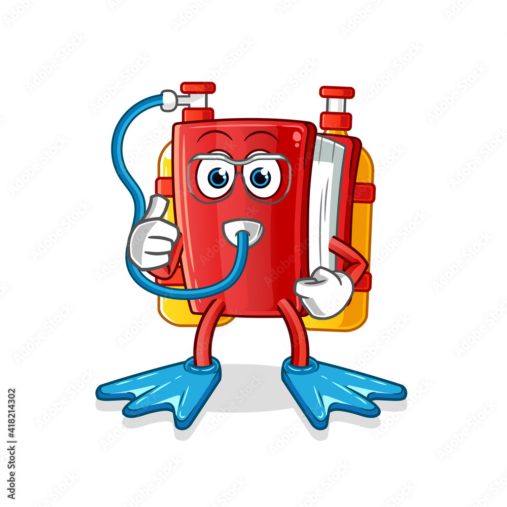 book divers mascot. cartoon vector