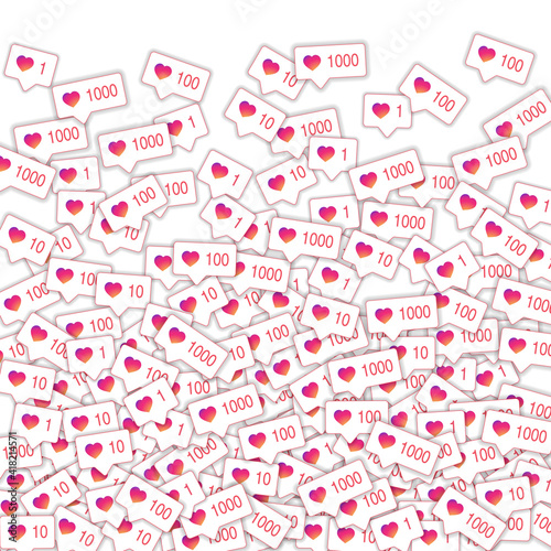 Social media icons. Social media overload concept. Falling gradient like counter. Sightly bottom gra