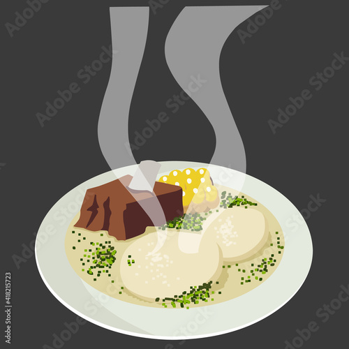 Ilustración en color plano de Sancocho de Costilla, comida típica Colombiana
